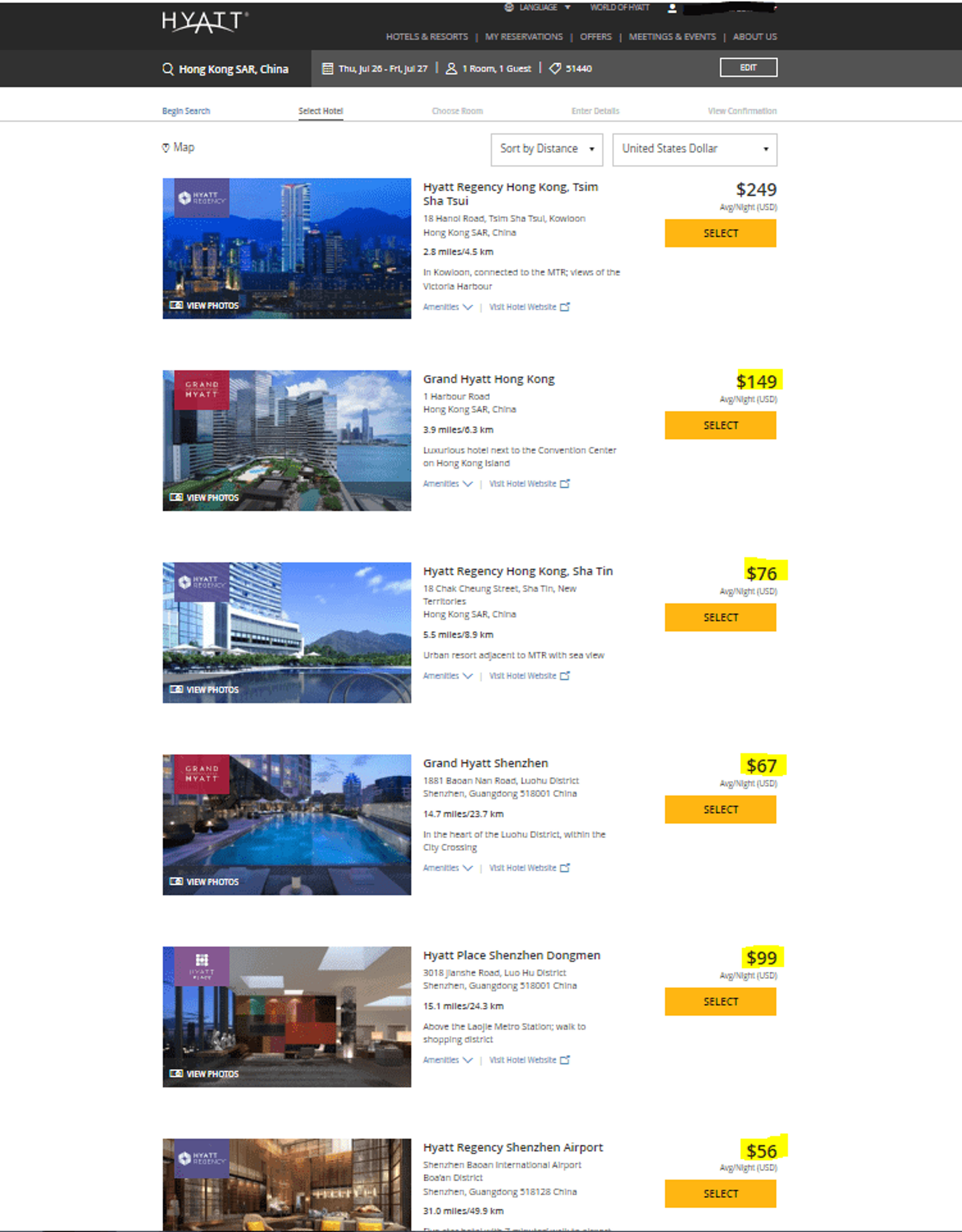 Award Availability Hyatt