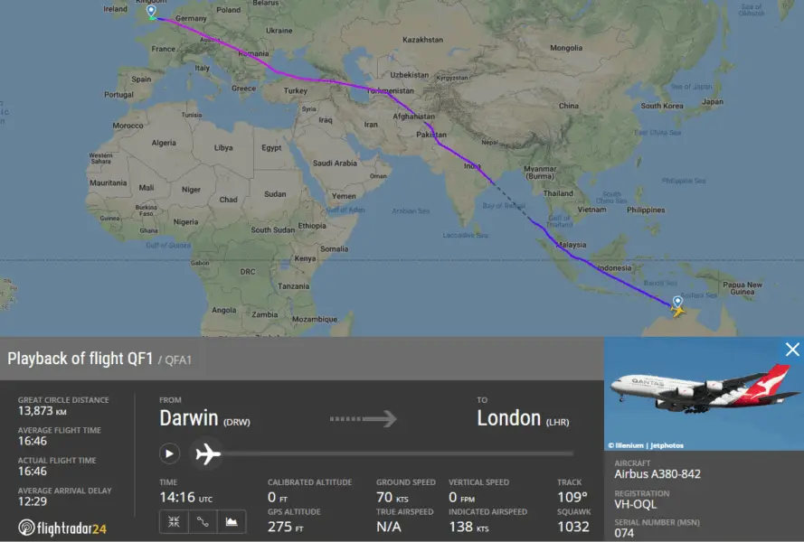 Qantas non-stop from Darwin to London