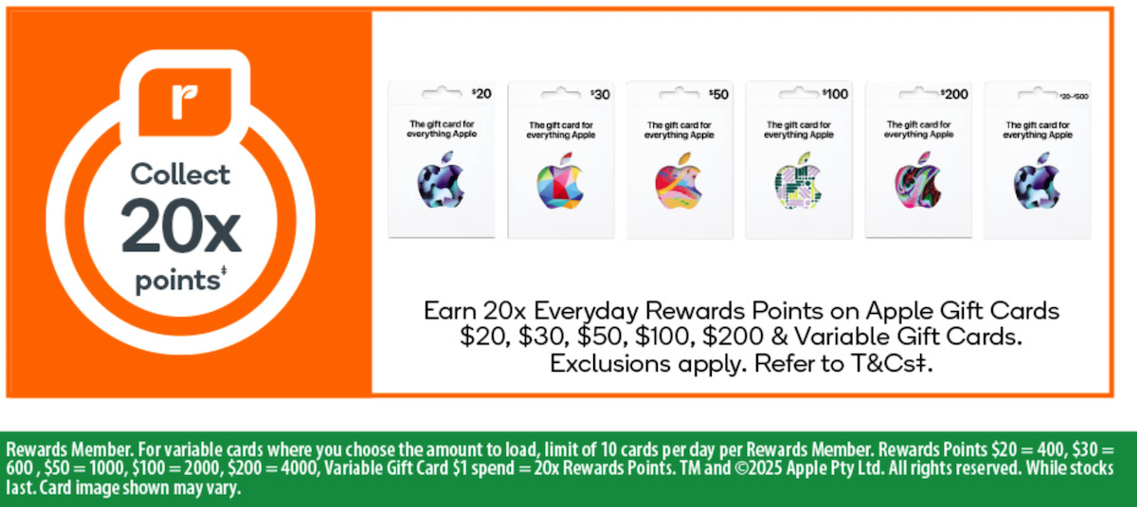Bonus Everyday Rewards Points on gift cards at Woolworths