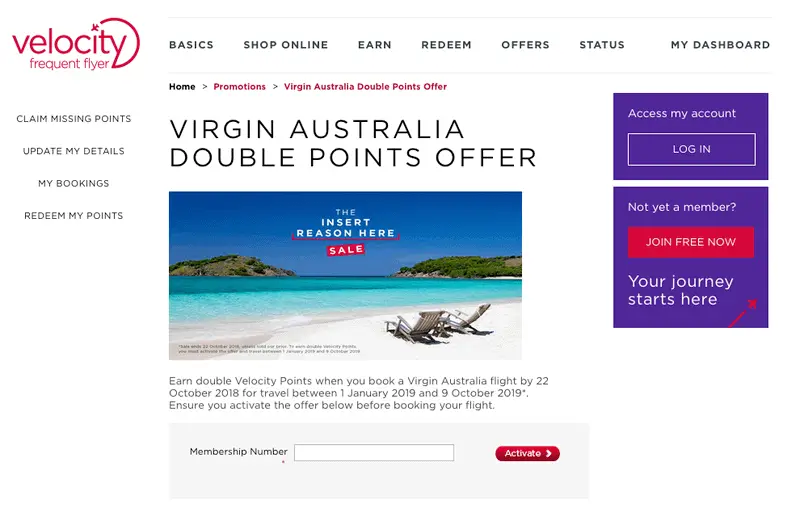 Virgin double points offer