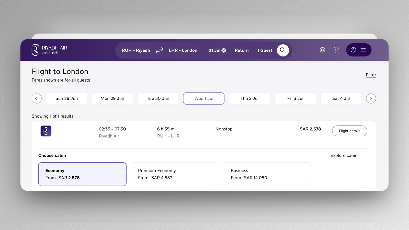 Inaugural Riyadh to London ticket price