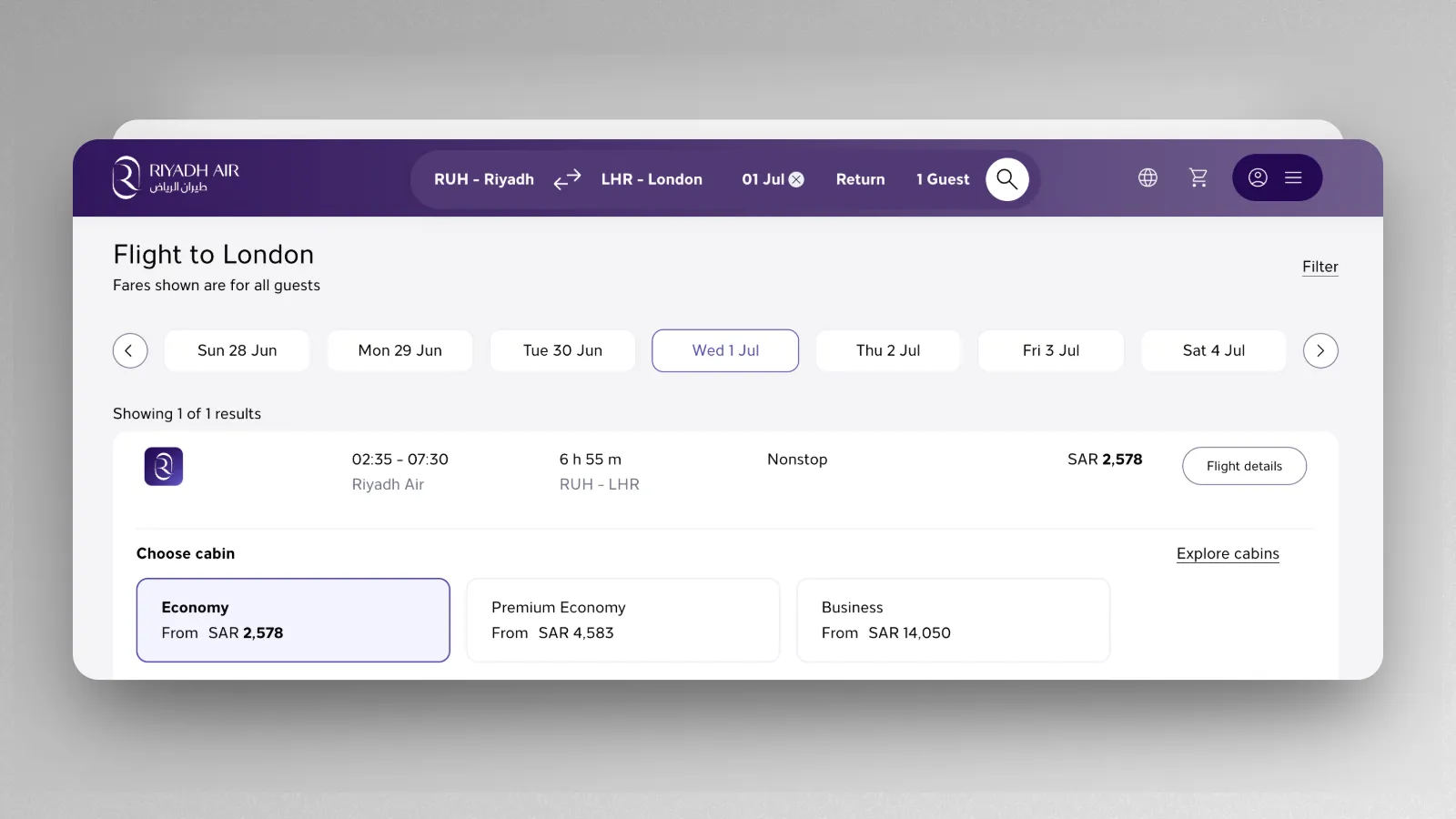 Inaugural Riyadh to London ticket price