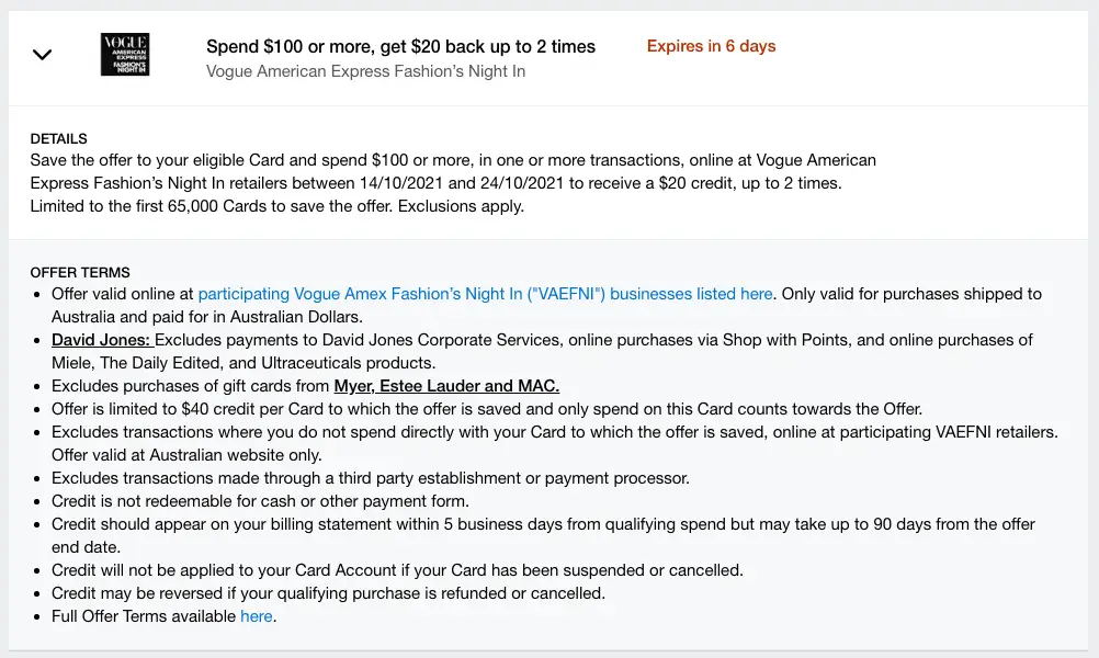 Vogue American Express Fashion’s Night In Online Offer