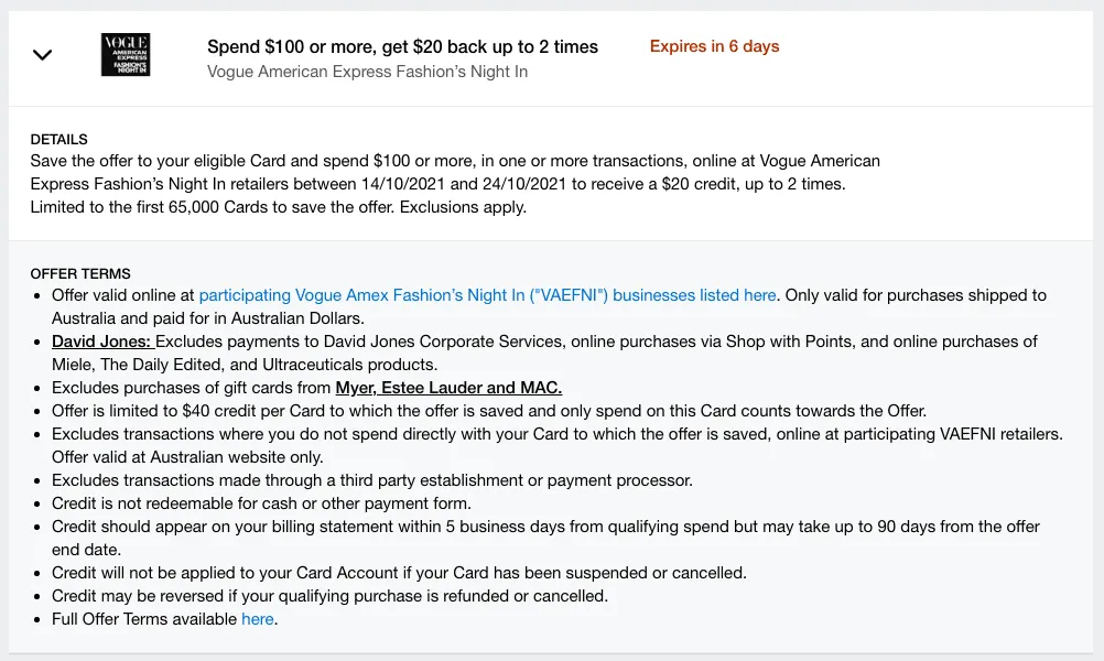 Vogue American Express Fashion’s Night In Online Offer