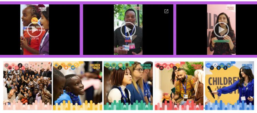 Screnshots of social posts and short videos made for the children and youth pavilion
