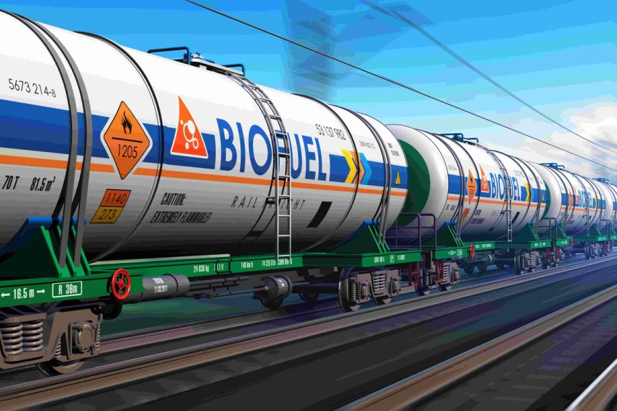 Picture of biofuel being transported via train