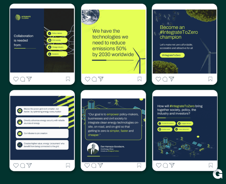 Examples of the social assets designed for Integrate to Zero