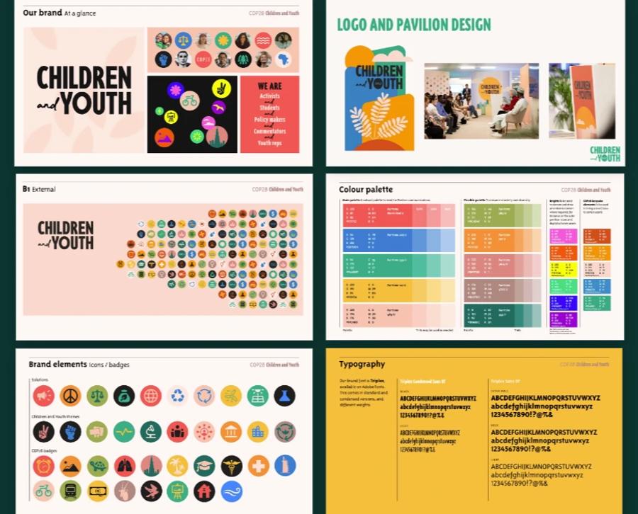 Example slides of the style guidelines for children and youth pavilion