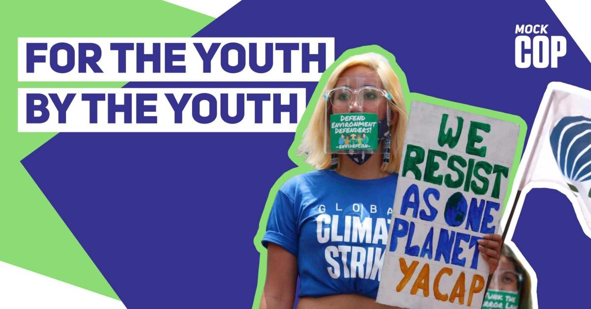 A banner reading 'FOR THE YOUTH BY THE YOUTH on a purple background, next to a cut-out photo of activist Mitzi Jonelle Tan at a climate strike.