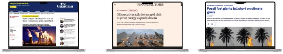 Top media publications covering the Carbon Tracker report