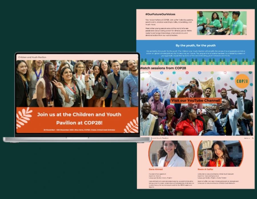 Screenshots of the children and youth pavilion landing page