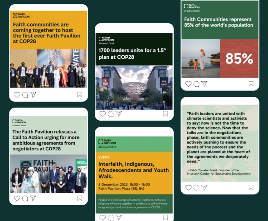 Previews of social assets developed for Interfaith Center for Sustainable Development