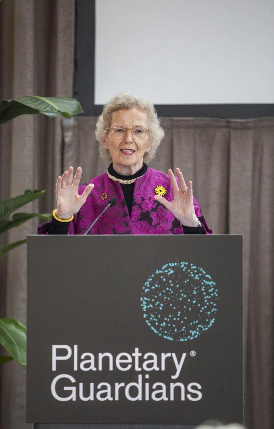 Mary Robinson, former President of Ireland, speaking at the Planetary Guardians launch event at New York Climate Week 2023 (Credit: Christopher Farber)