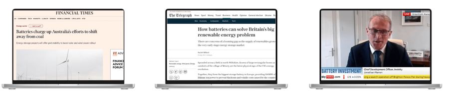 Three laptops with news coverage