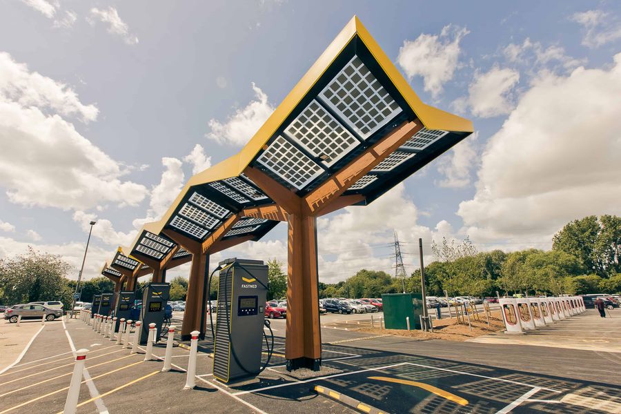 Solar roofs for EV charging stations