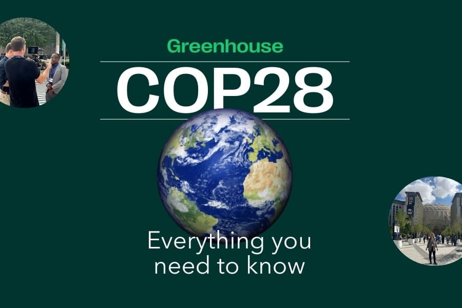 COP28 everything you need to know text accompanied by a globe