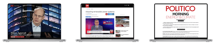 Three laptops with news coverage