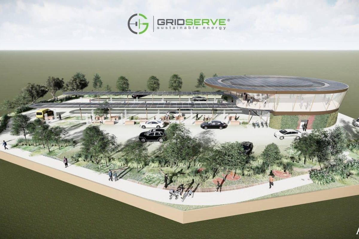 A mock-up of Gridserve's electric forecourt.