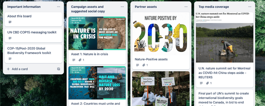 Trello board for the Nature Positive COP15 campaign