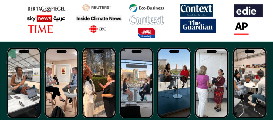 Screenshots of newspaper logos and images of interviews with journalists