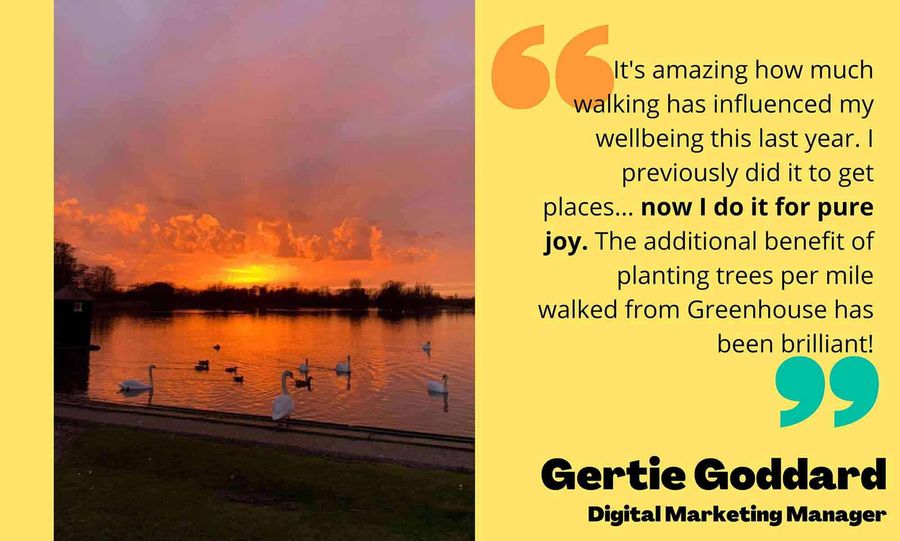 Image of sunset on left, quote from Gertie Goddard on right