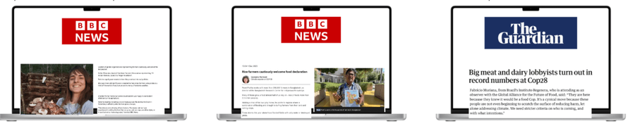 Three laptops with news coverage