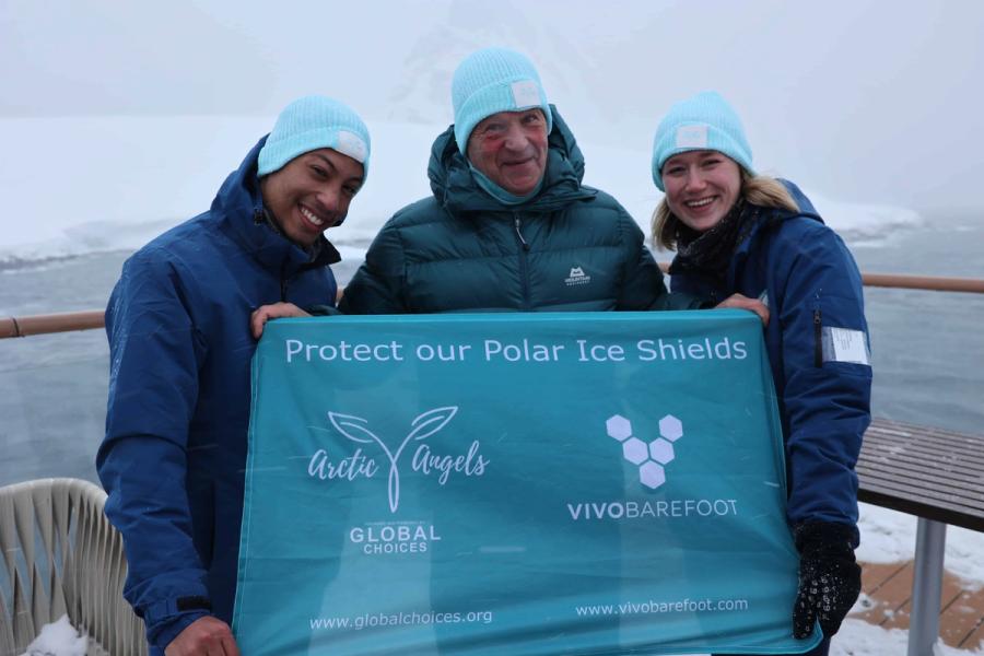 Climate justice activist Zanagee, Robert Swan OBE, and Emma Wilkinson from Greenhouse
