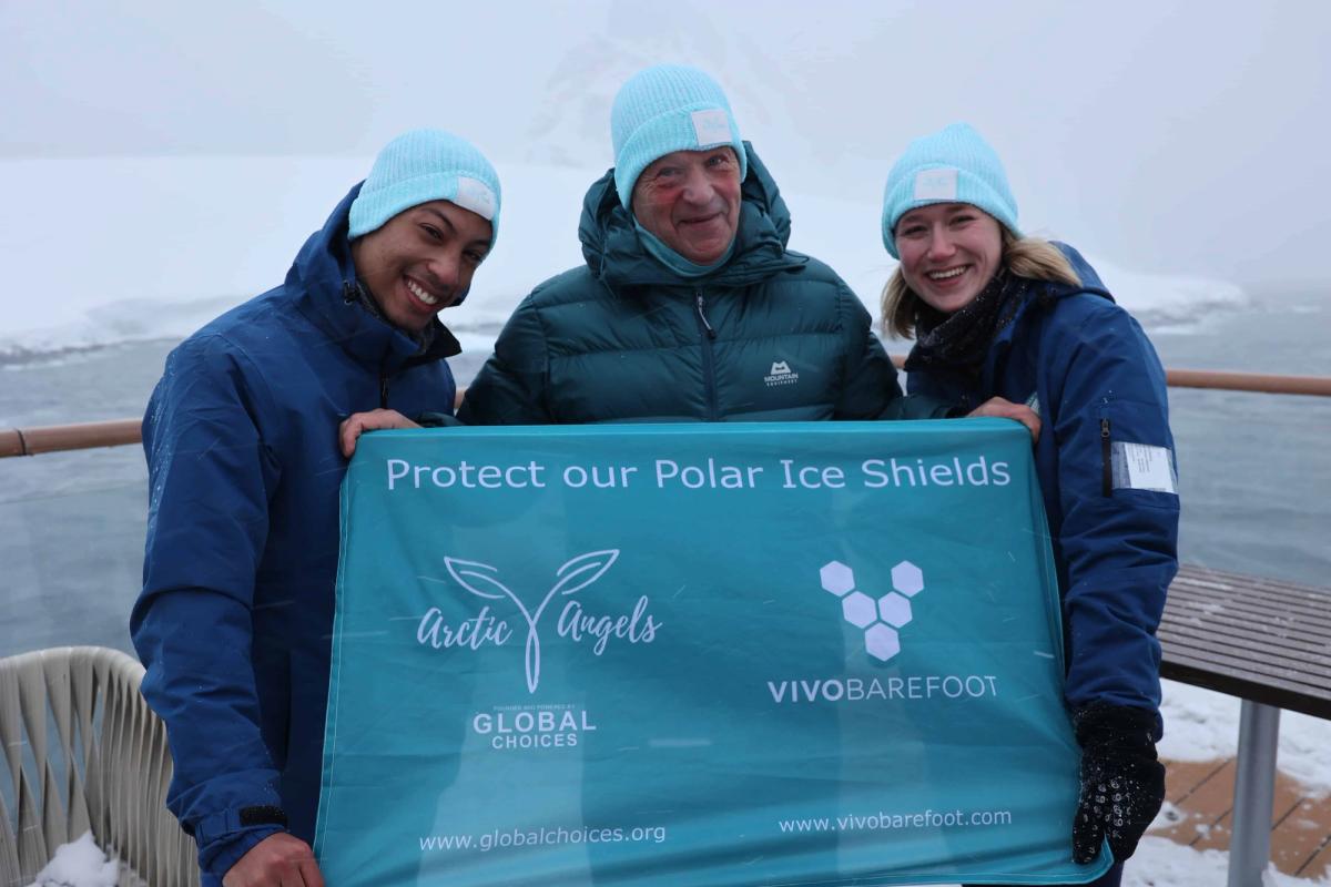 Climate justice activist Zanagee, Robert Swan OBE, and Emma Wilkinson from Greenhouse