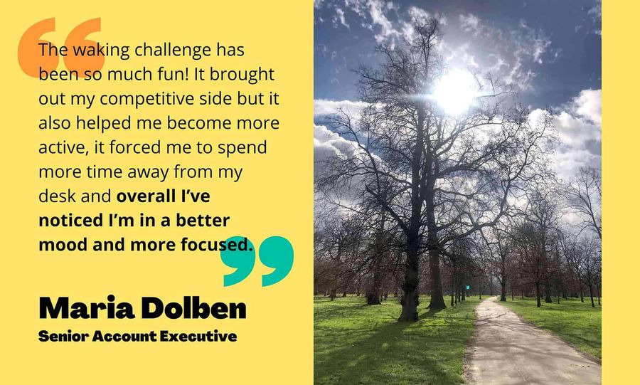 Quote from Maria Dolben on left side, picture of outdoors on right