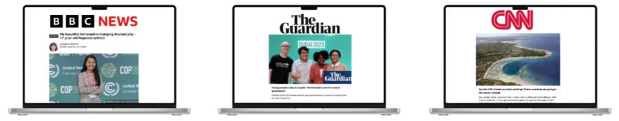 Screenshots of the top media articles covering children and youth pavilion