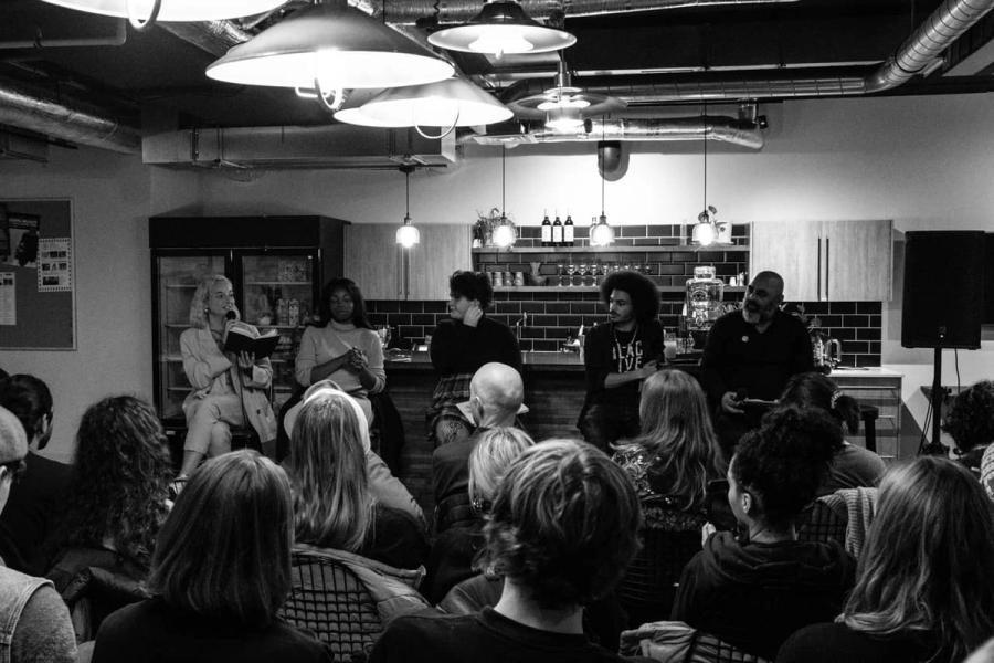 Hannah Robathan (far left) at a panel event hosted by shado