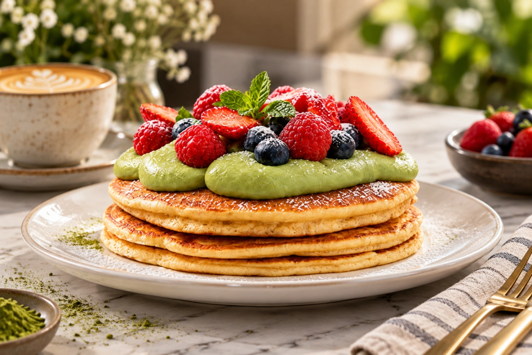 MATCHA MAGIC – Layered with velvety matcha cream and crowned with a mix of fresh fruit.