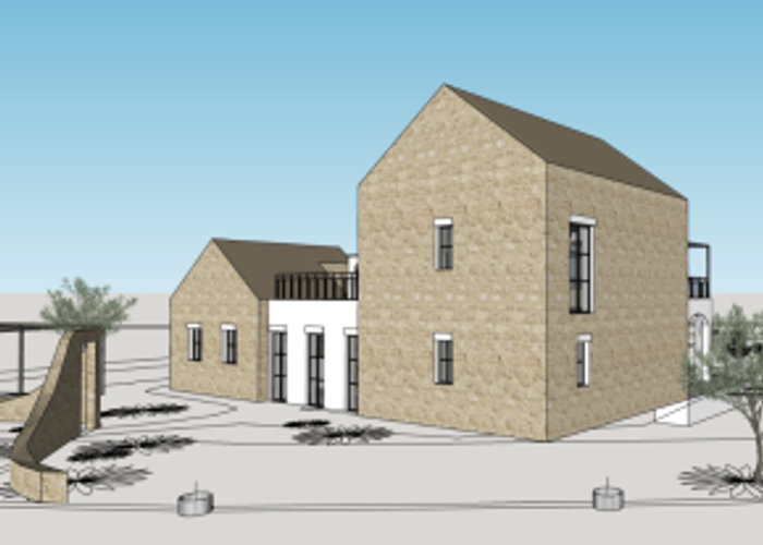 View from the road of the villa and linking stairs