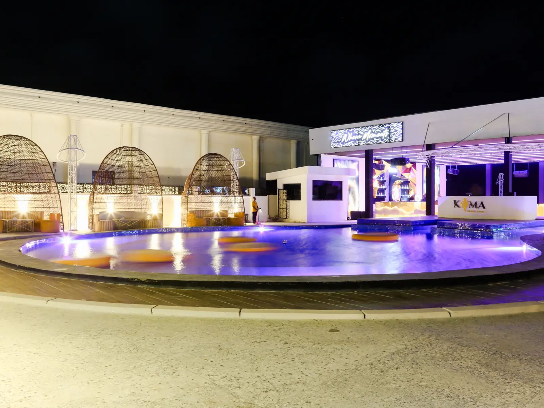 The pool under coloured light