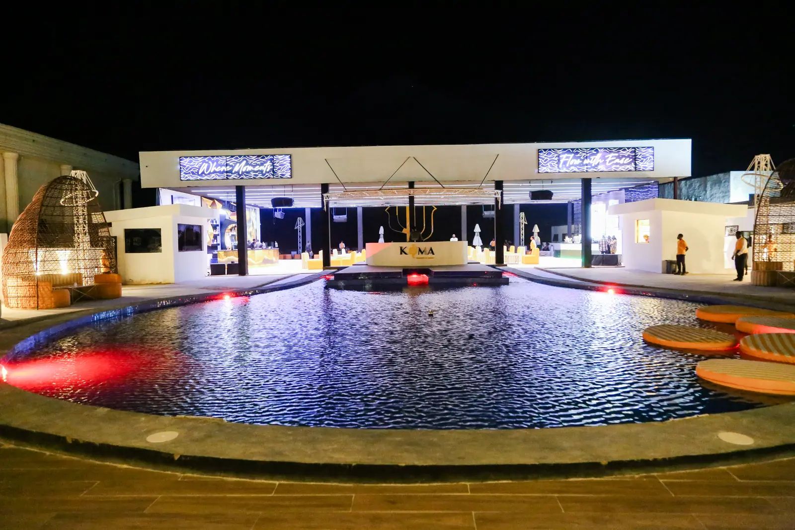 The pool under colour at night