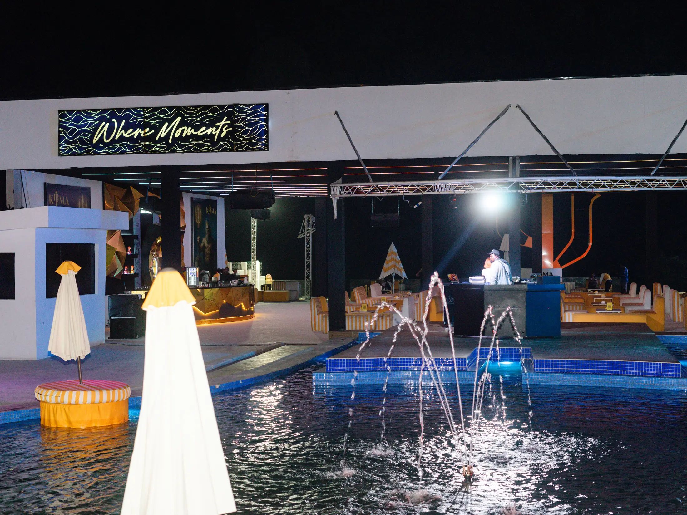 Beachfront tables at night