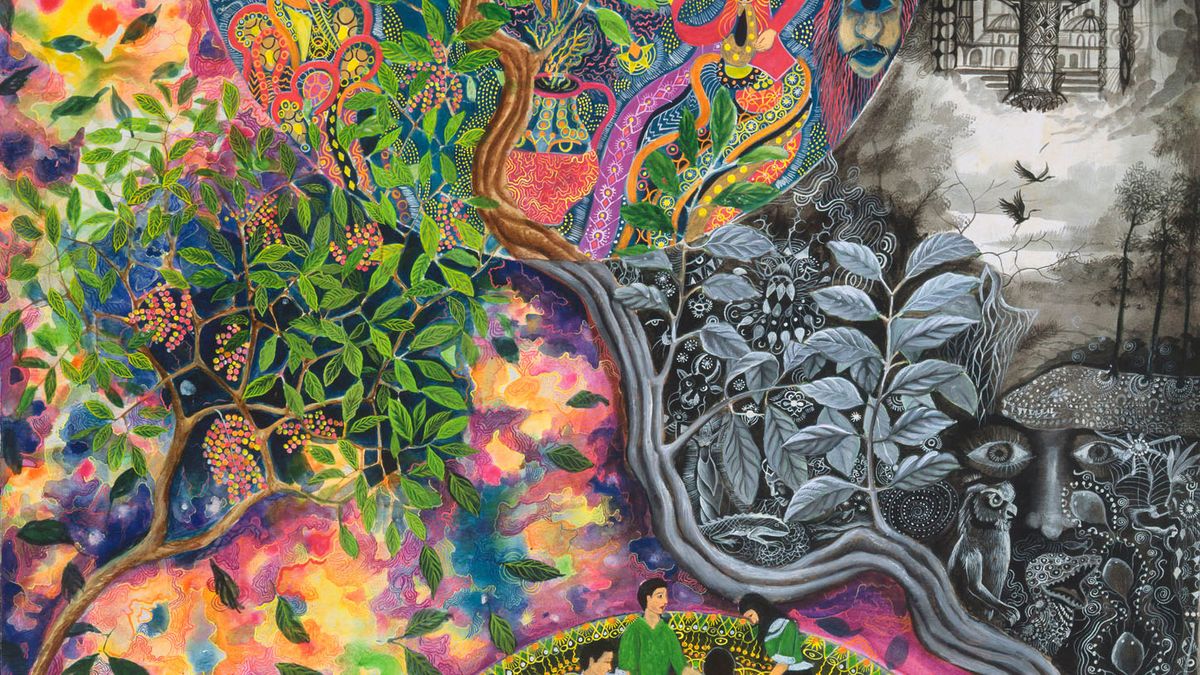 Ilustração psicodélica de uma experiência com ayahuasca