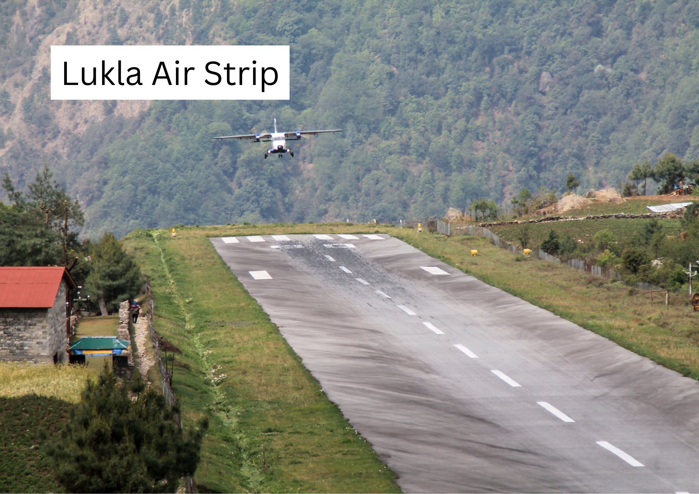 Lukla Airstrip in Nepal surrounded by Himalayan mountains, the starting point of the Everest Base Camp Trek.