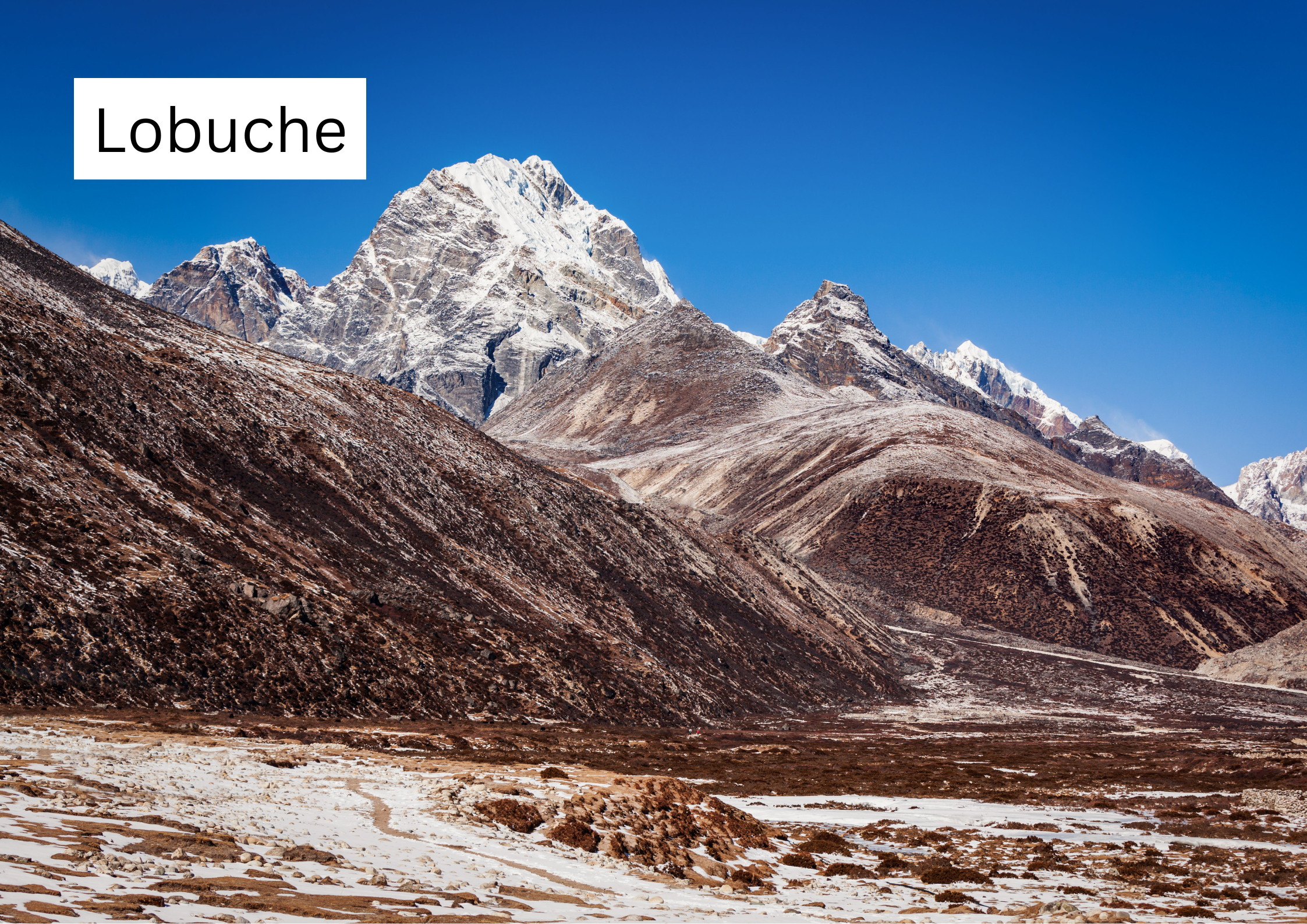 Lobuche village in Nepal surrounded by snow-capped Himalayan peaks on the Everest Base Camp Trek.