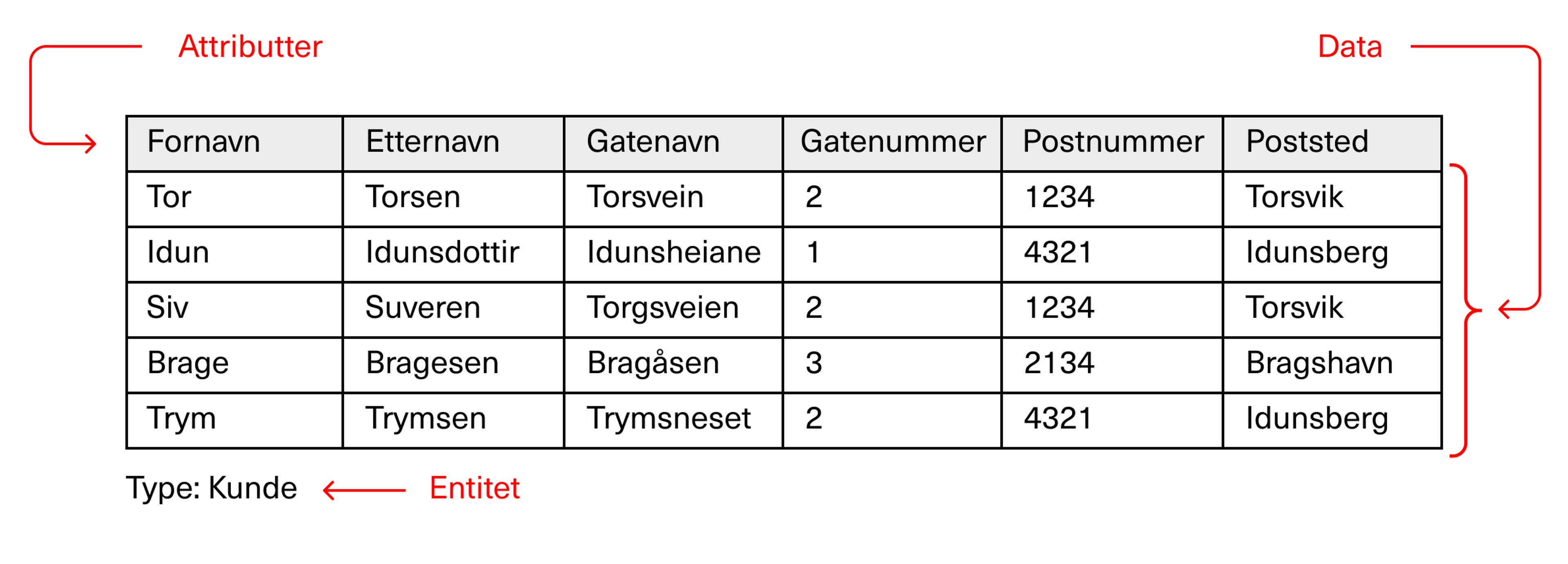 Attributter, data og entitet