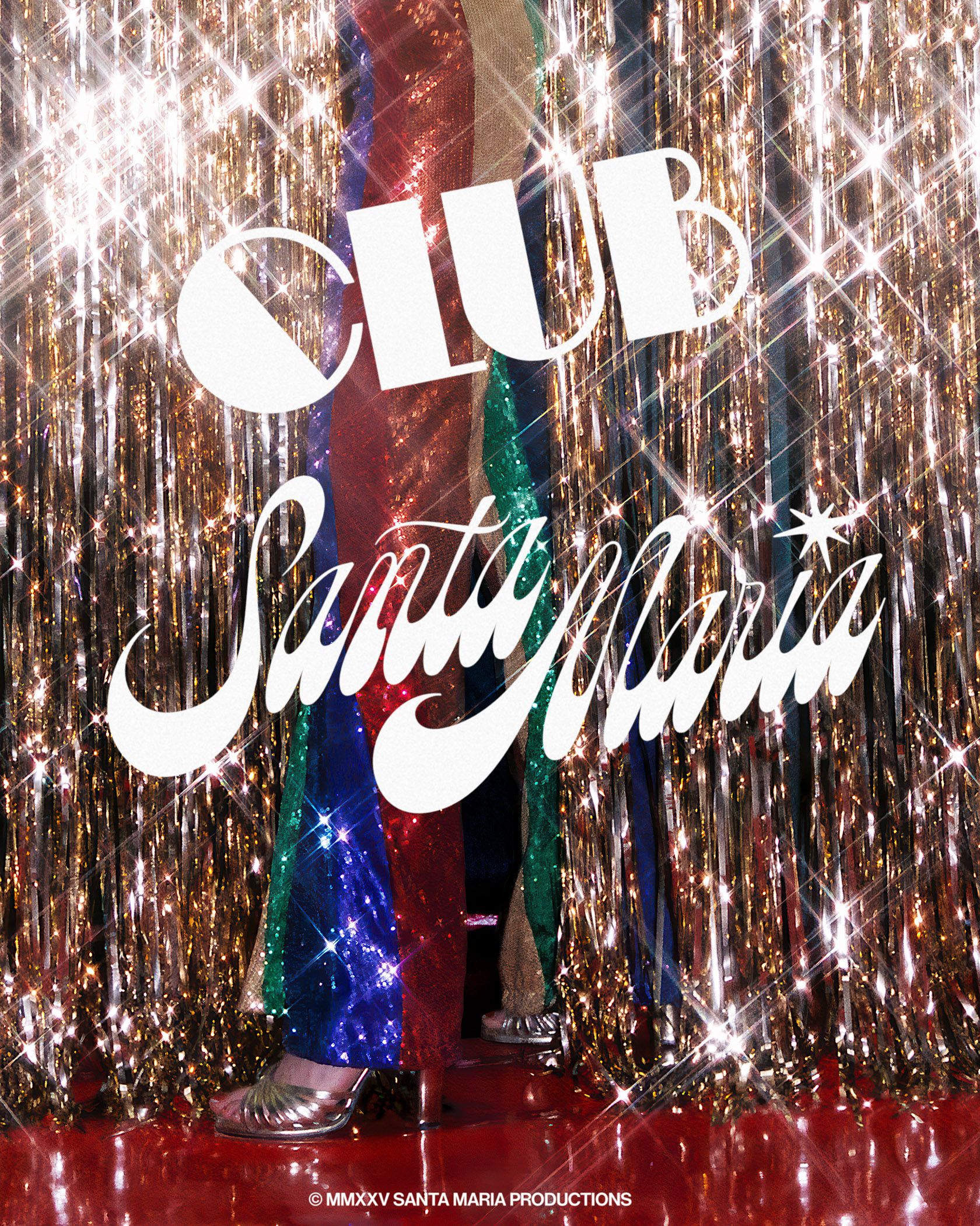 Model's leg and shoe with title reading "Club Santa Maria"