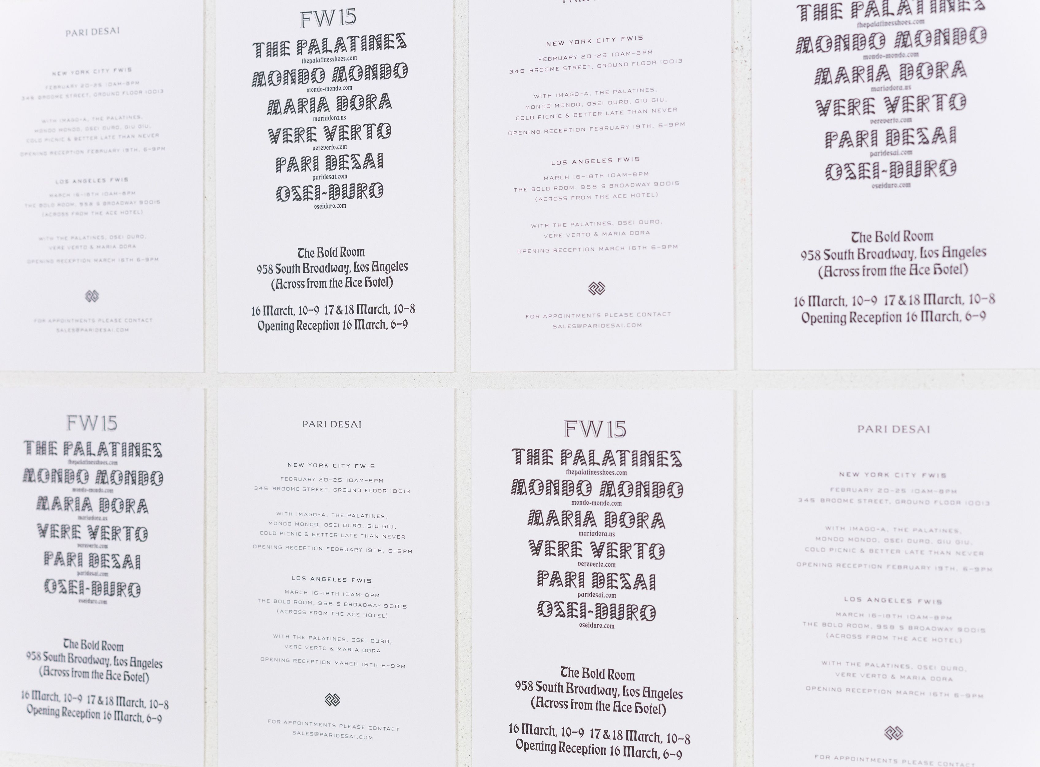 Printed Invitations to a fashion buyer's market