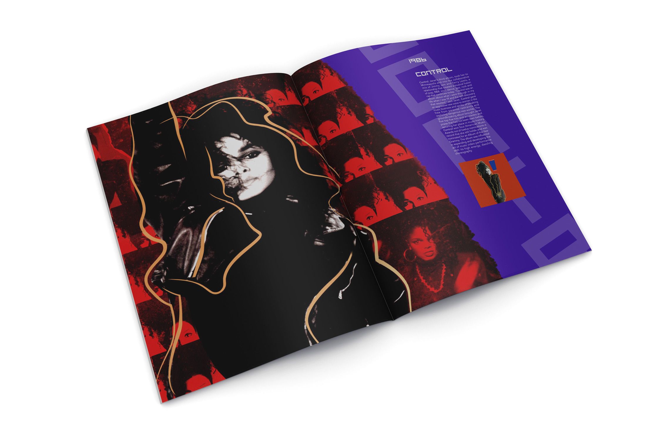 Book lying open showing a picture of singer Janet jackson