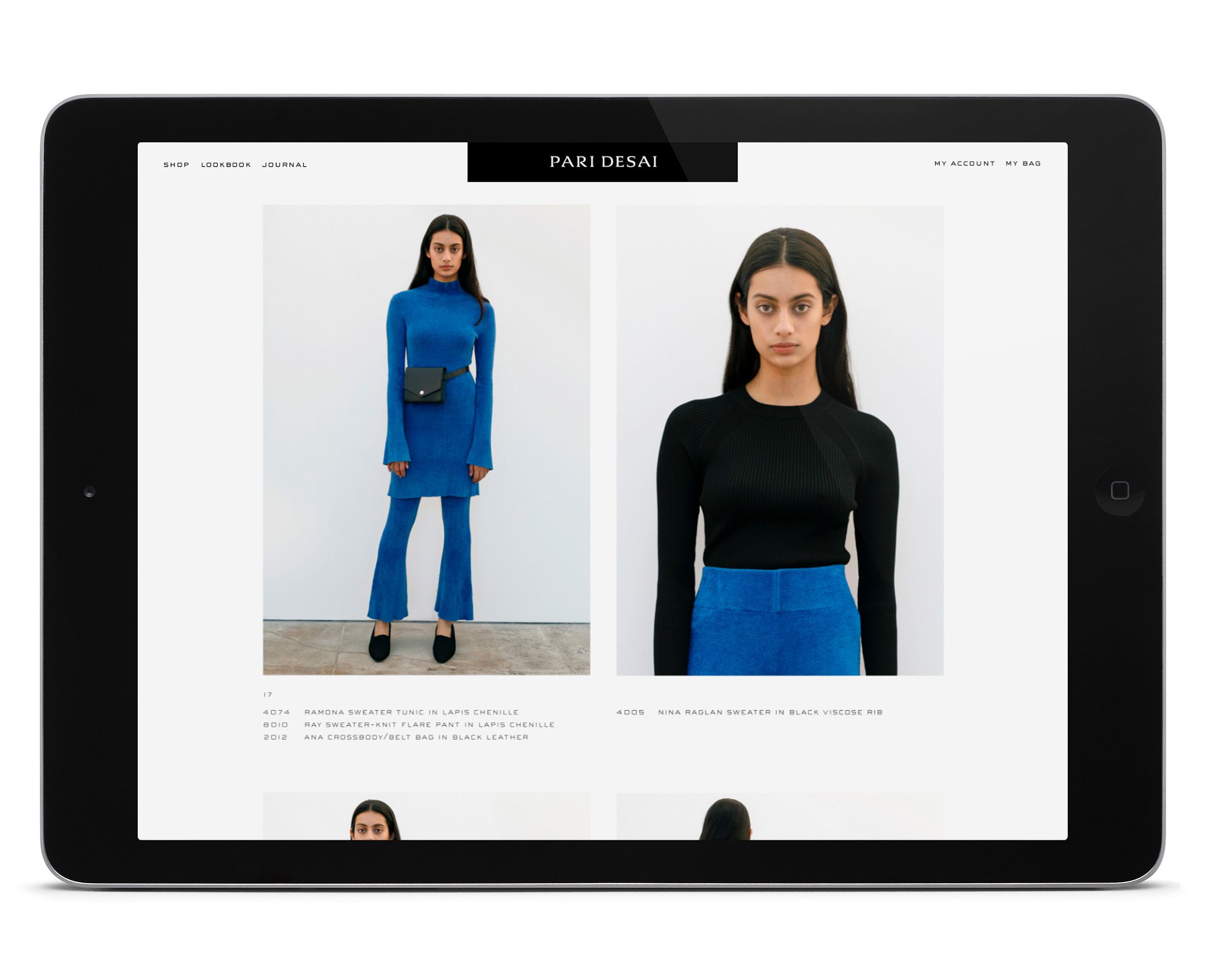 iPad showing a website for the Pari Desai womenswear brand