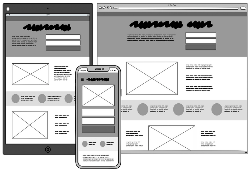 Wireframes nettside (fra Balsamiq.com)