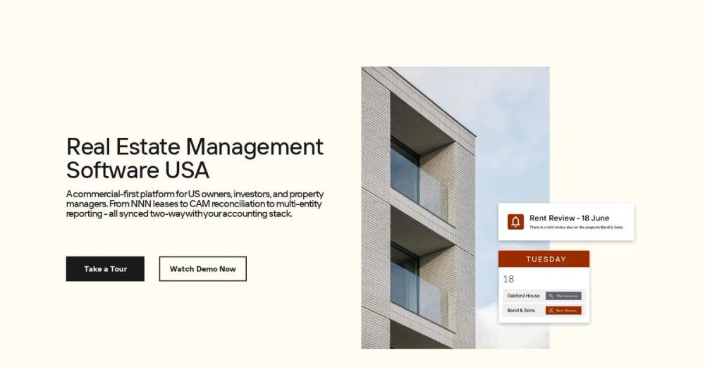 Re-Leased commercial property software USA page with rent review reminder