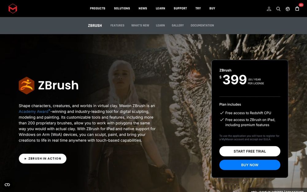 ZBrush product page on maxon.net