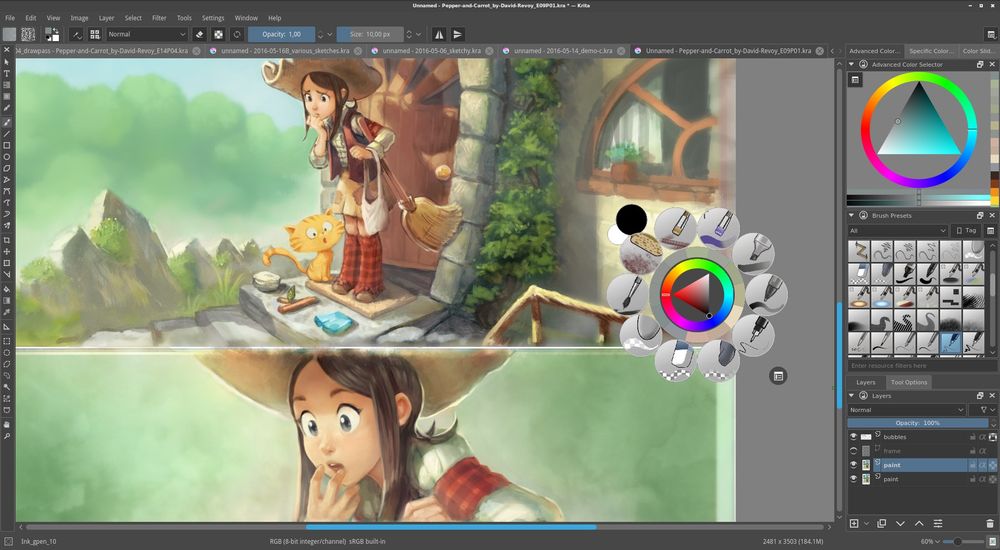 Krita digital painting UI with artwork on canvas Krita digital painting UI with artwork on canvas