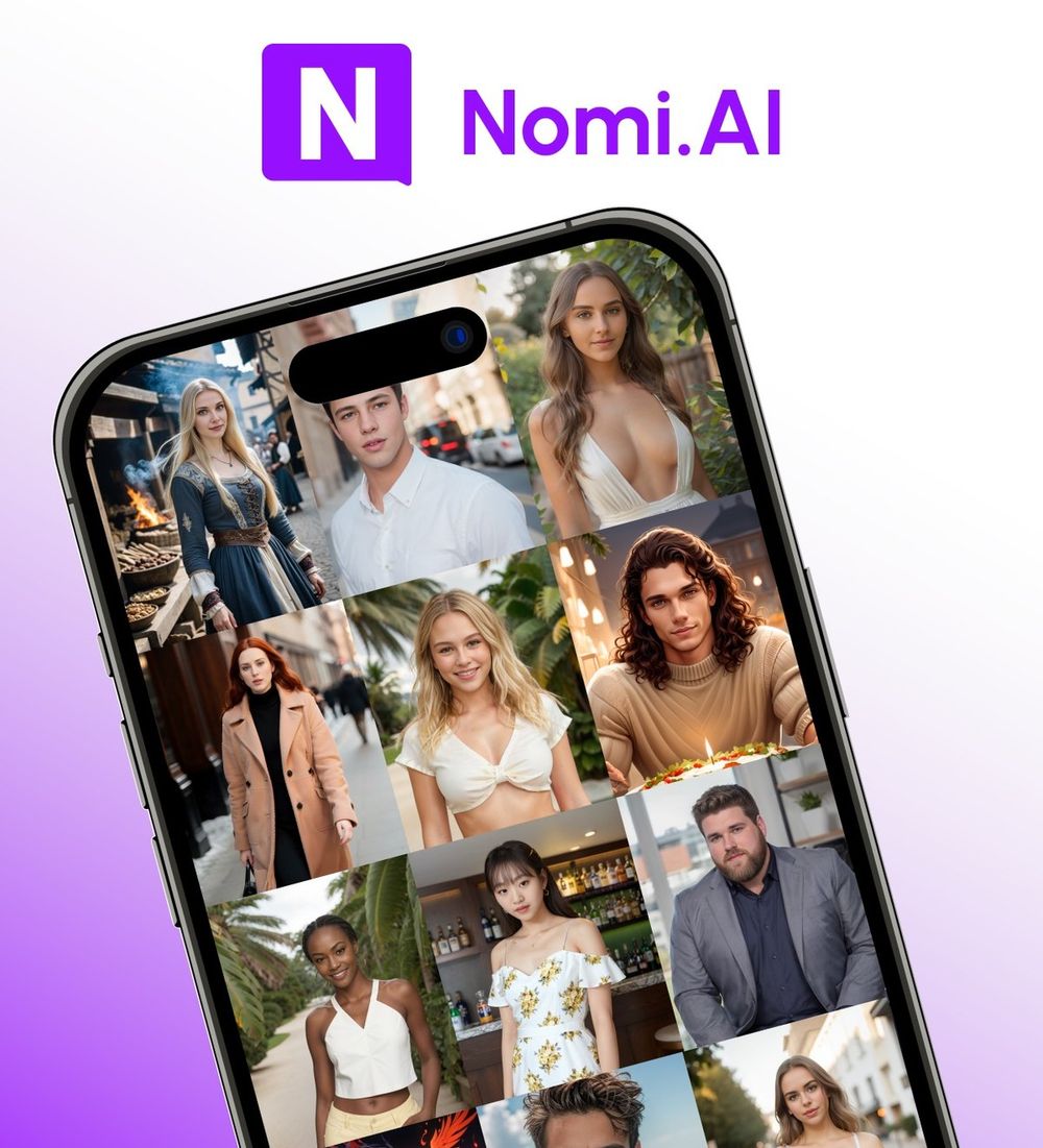 Nomi.ai AI companion app UI for memory-forward roleplay