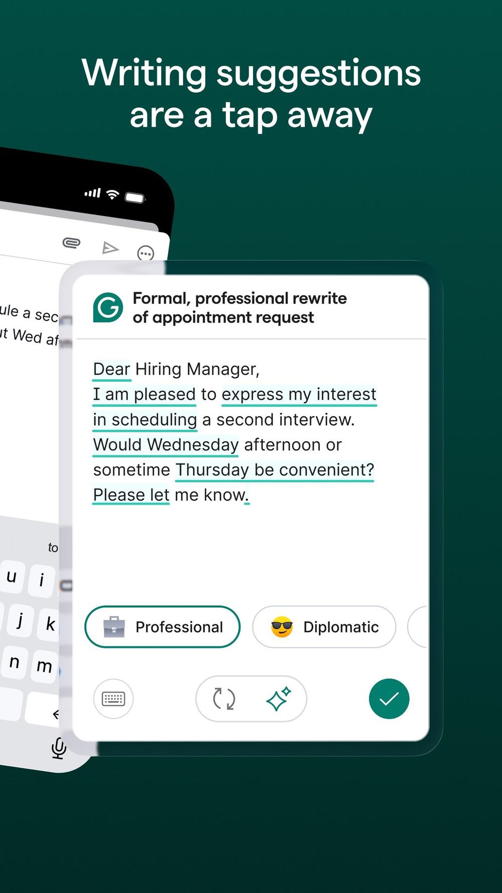 Grammarly AI Keyboard iPhone app product UI